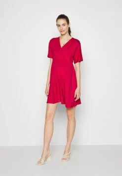 Short Sleeves Flared Mini Dress - Robe En Jersey - Red